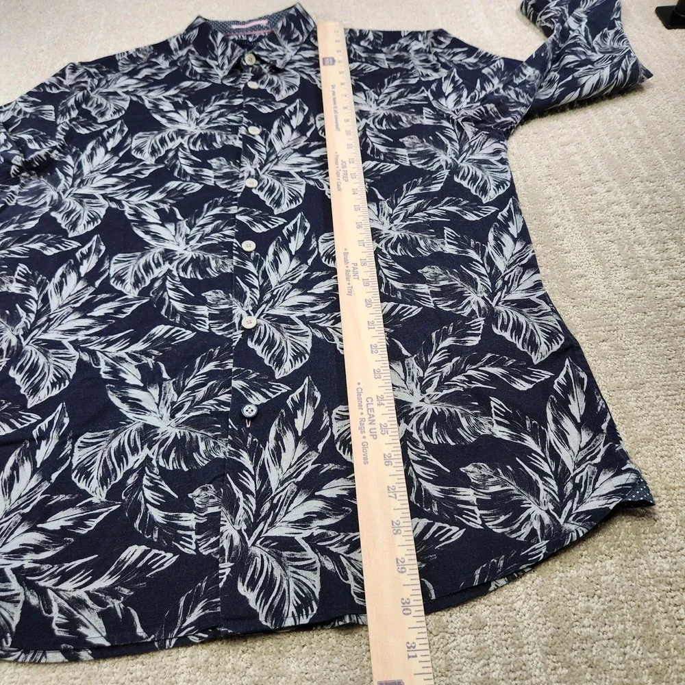 Ted Baker Shirt‎ Men 5 Floral AOP Button Up Chambray Cotton Blue Wealth Luxury